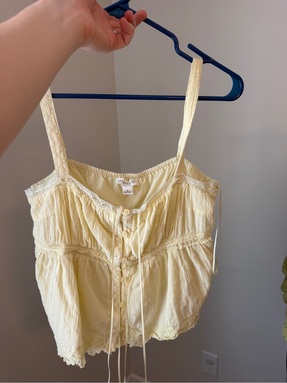 Aeropostale Pale Yellow Lace-Trim Spaghetti Strap Tank